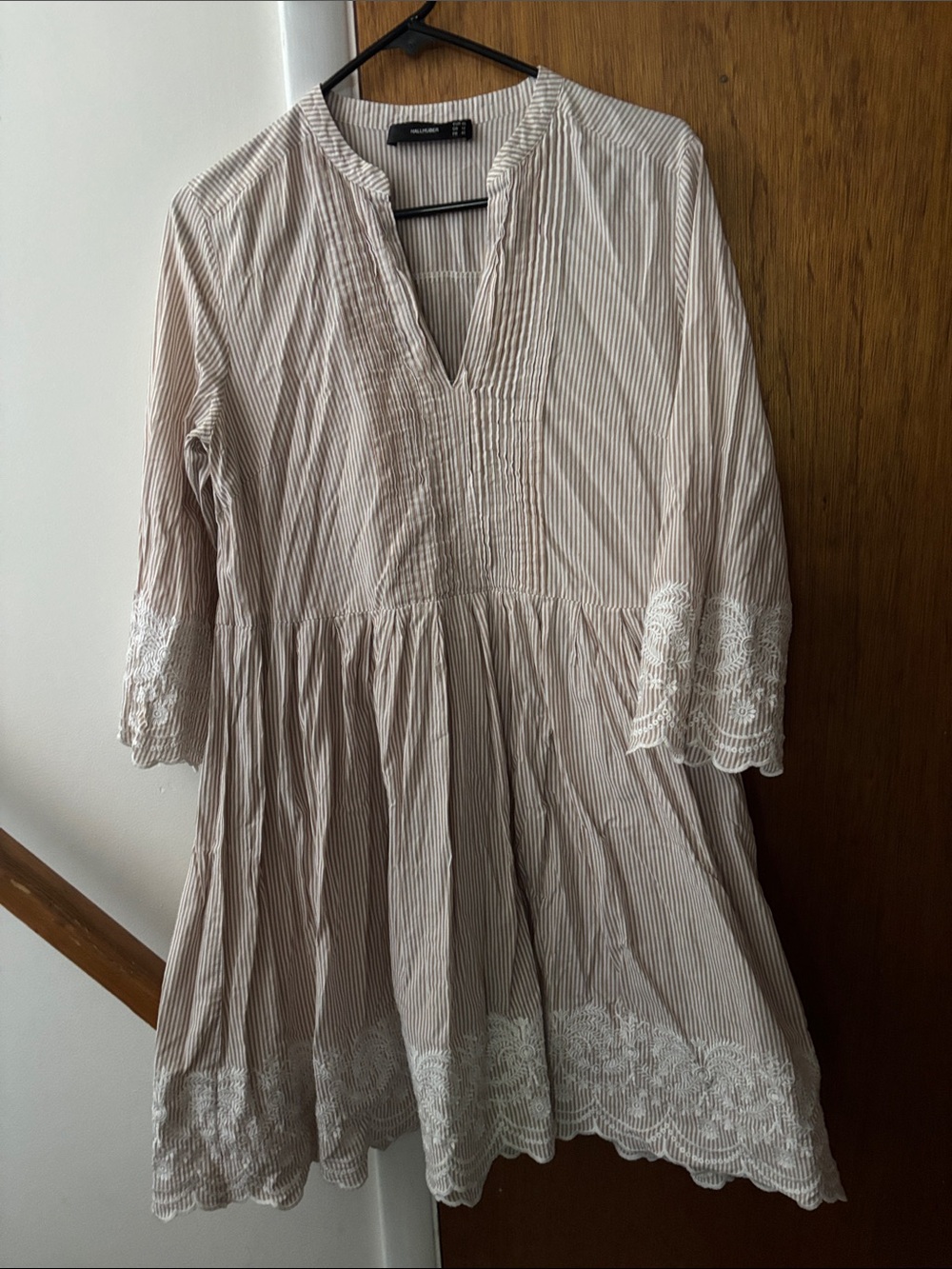 Hallhuber Women's Striped Lace-Trim Tunic Dress - Beige/White
